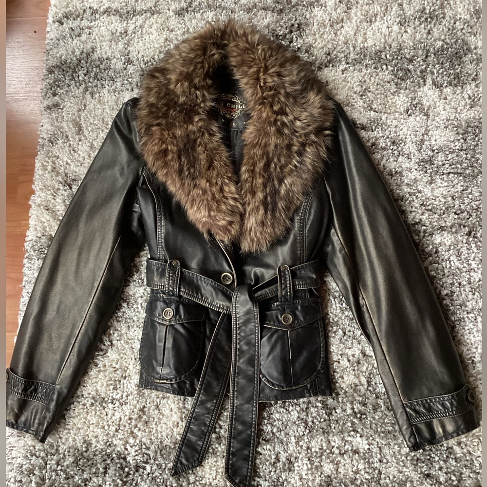 Big Chill Vintage  Brown Leather Jacket with Brown Faux Fur